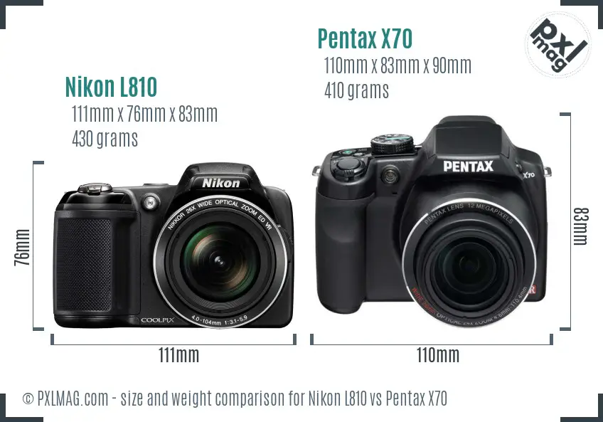 Nikon L810 vs Pentax X70 size comparison