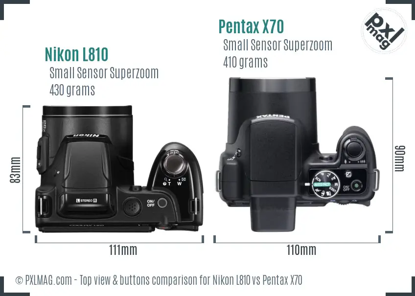 Nikon L810 vs Pentax X70 top view buttons comparison