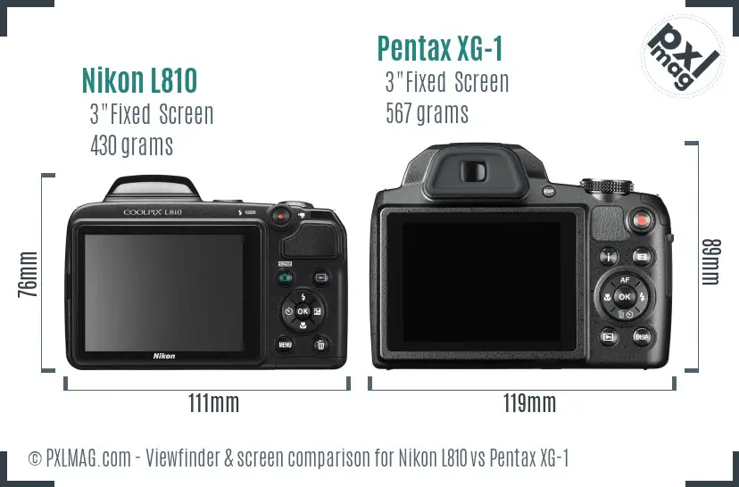 Nikon L810 vs Pentax XG-1 Screen and Viewfinder comparison