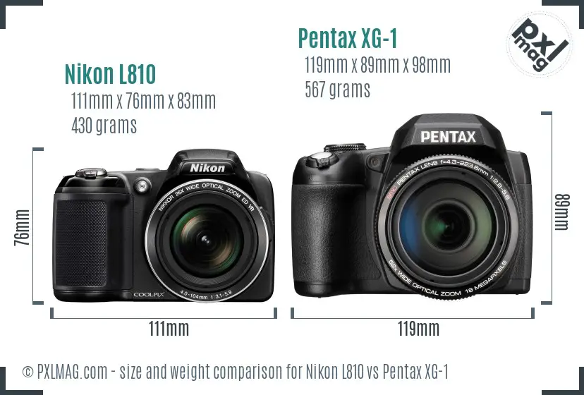 Nikon L810 vs Pentax XG-1 size comparison