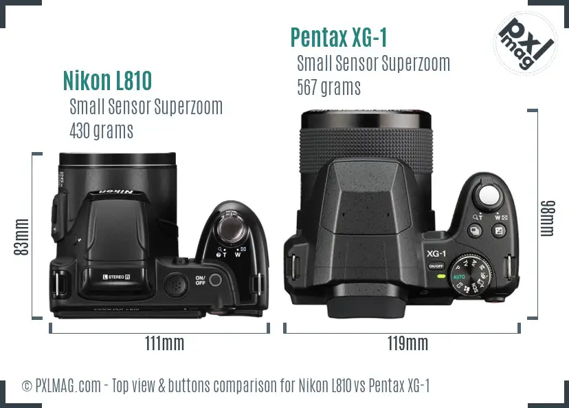 Nikon L810 vs Pentax XG-1 top view buttons comparison