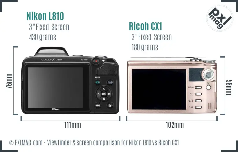 Nikon L810 vs Ricoh CX1 Screen and Viewfinder comparison