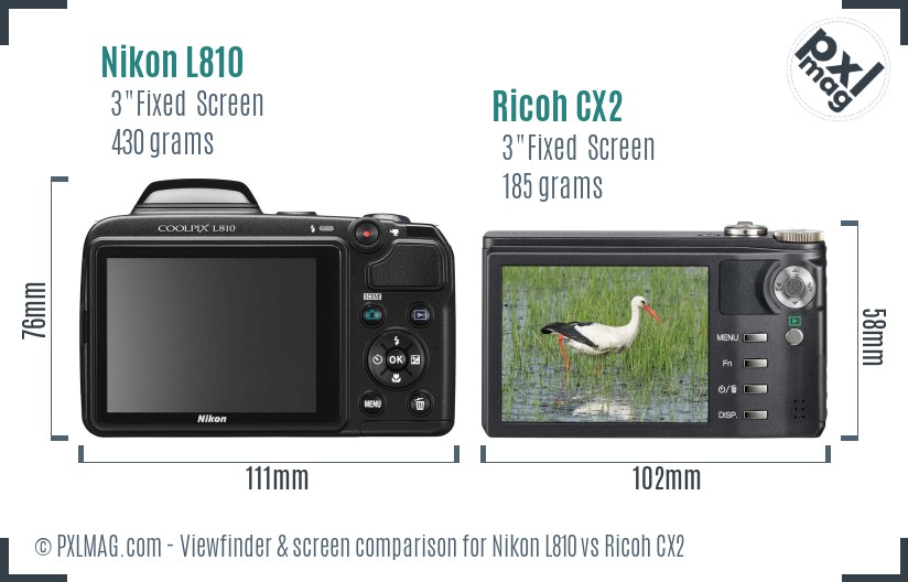 Nikon L810 vs Ricoh CX2 Screen and Viewfinder comparison