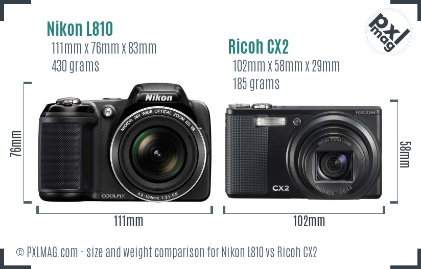 Nikon L810 vs Ricoh CX2 size comparison Nikon L810 vs Ricoh CX2 size comparison