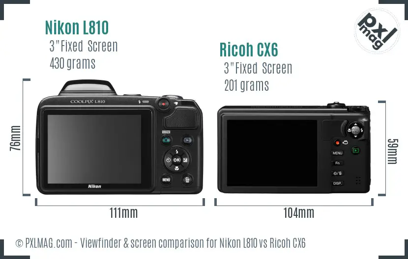 Nikon L810 vs Ricoh CX6 Screen and Viewfinder comparison Nikon L810 vs Ricoh CX6 Screen and Viewfinder comparison