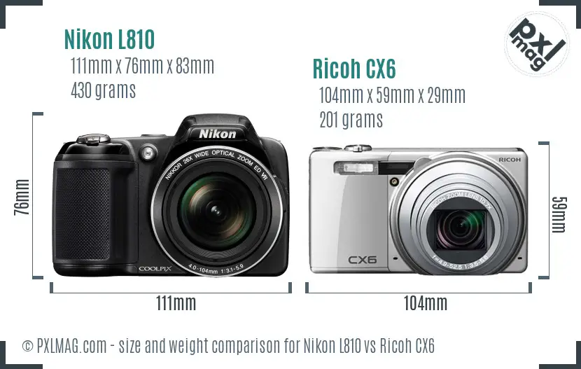 Nikon L810 vs Ricoh CX6 size comparison Nikon L810 vs Ricoh CX6 size comparison