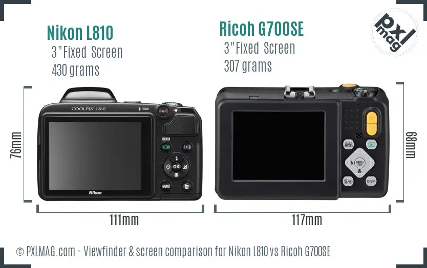 Nikon L810 vs Ricoh G700SE Screen and Viewfinder comparison