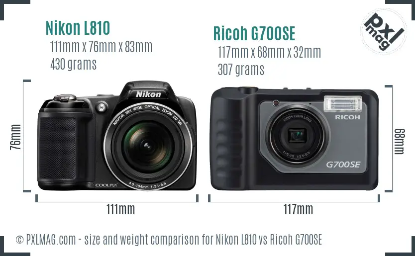 Nikon L810 vs Ricoh G700SE size comparison