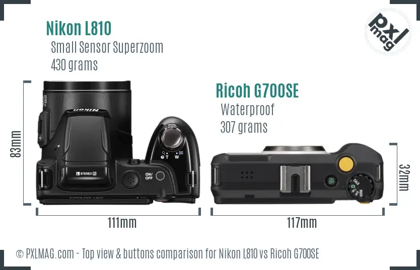 Nikon L810 vs Ricoh G700SE top view buttons comparison