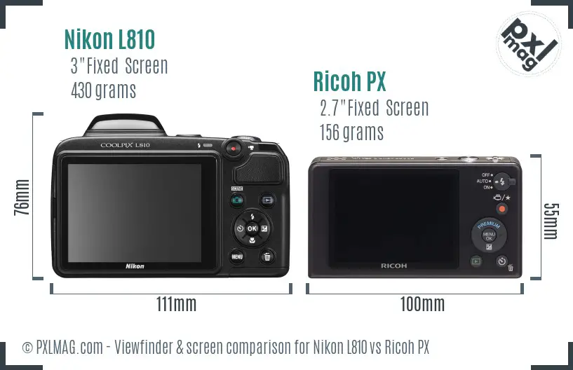 Nikon L810 vs Ricoh PX Screen and Viewfinder comparison