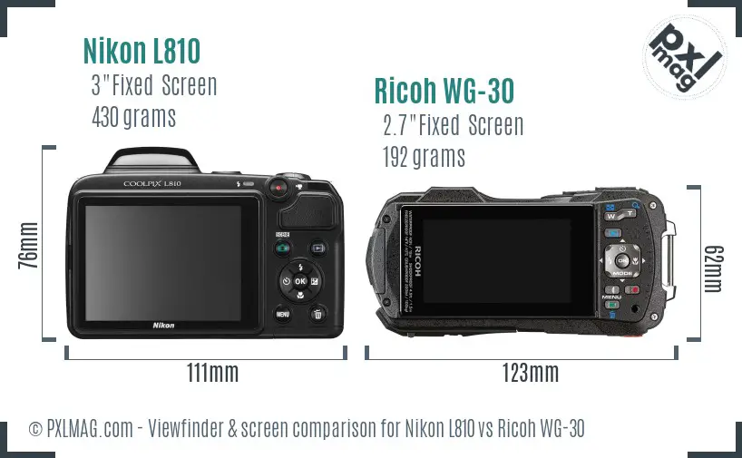 Nikon L810 vs Ricoh WG-30 Screen and Viewfinder comparison