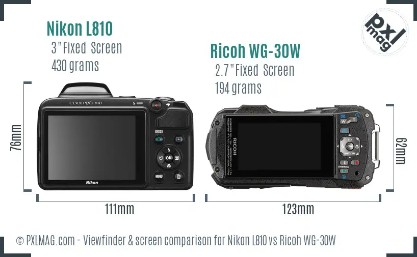 Nikon L810 vs Ricoh WG-30W Screen and Viewfinder comparison