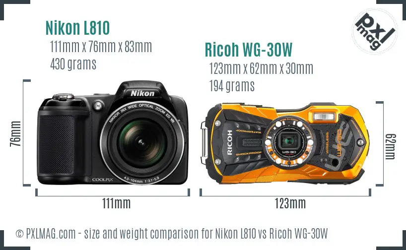 Nikon L810 vs Ricoh WG-30W size comparison