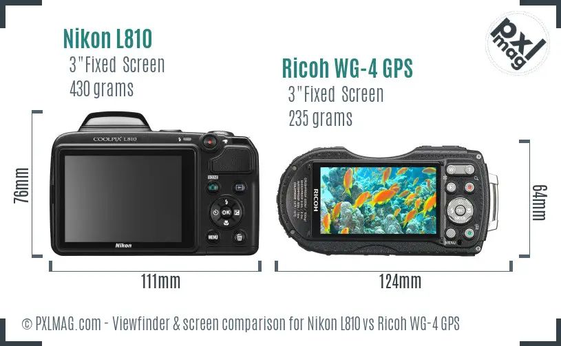 Nikon L810 vs Ricoh WG-4 GPS Screen and Viewfinder comparison