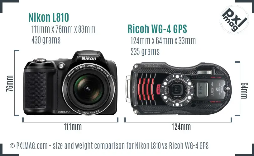 Nikon L810 vs Ricoh WG-4 GPS size comparison