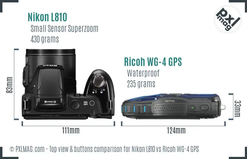 Nikon L810 vs Ricoh WG-4 GPS top view buttons comparison