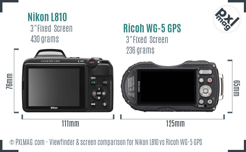 Nikon L810 vs Ricoh WG-5 GPS Screen and Viewfinder comparison