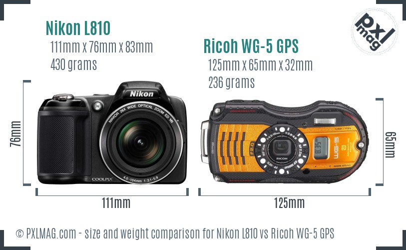 Nikon L810 vs Ricoh WG-5 GPS size comparison Nikon L810 vs Ricoh WG-5 GPS size comparison