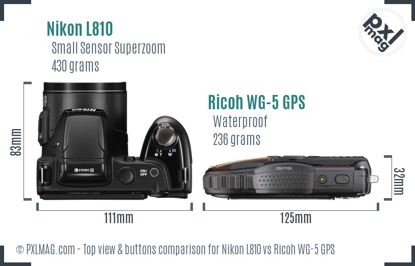 Nikon L810 vs Ricoh WG-5 GPS top view buttons comparison