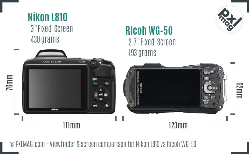 Nikon L810 vs Ricoh WG-50 Screen and Viewfinder comparison