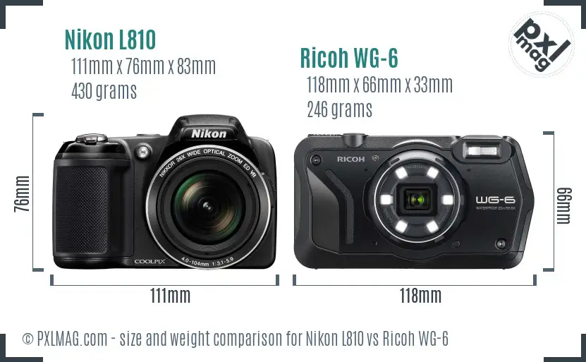 Nikon L810 vs Ricoh WG-6 size comparison