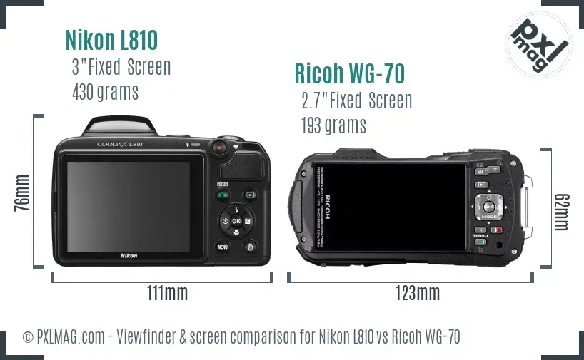 Nikon L810 vs Ricoh WG-70 Screen and Viewfinder comparison