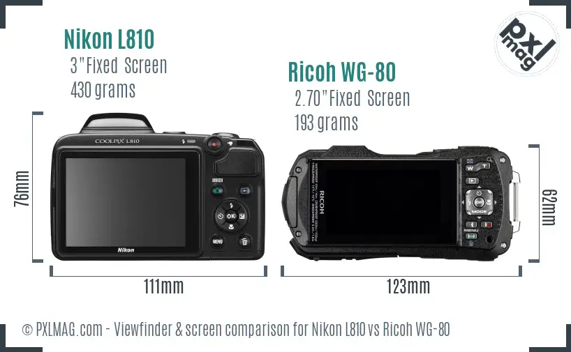 Nikon L810 vs Ricoh WG-80 Screen and Viewfinder comparison