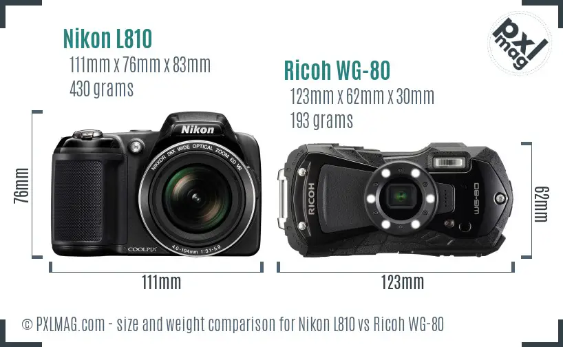 Nikon L810 vs Ricoh WG-80 size comparison