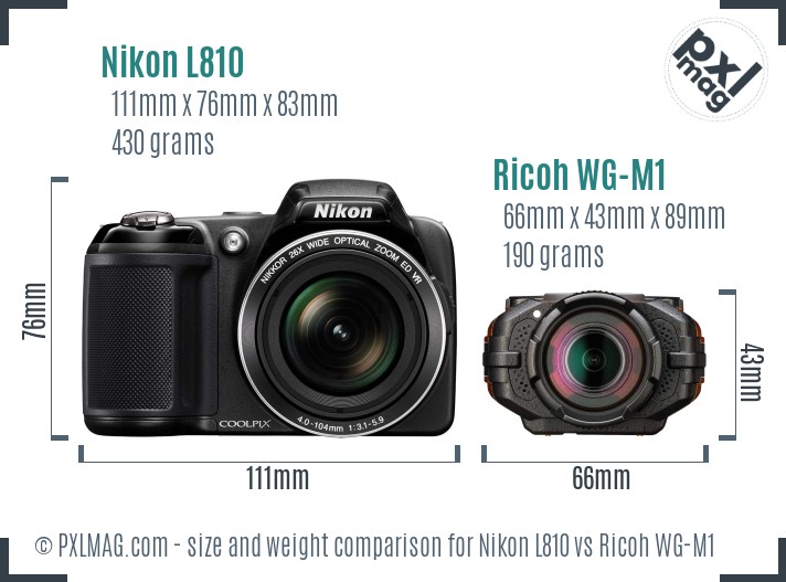 Nikon L810 vs Ricoh WG-M1 size comparison