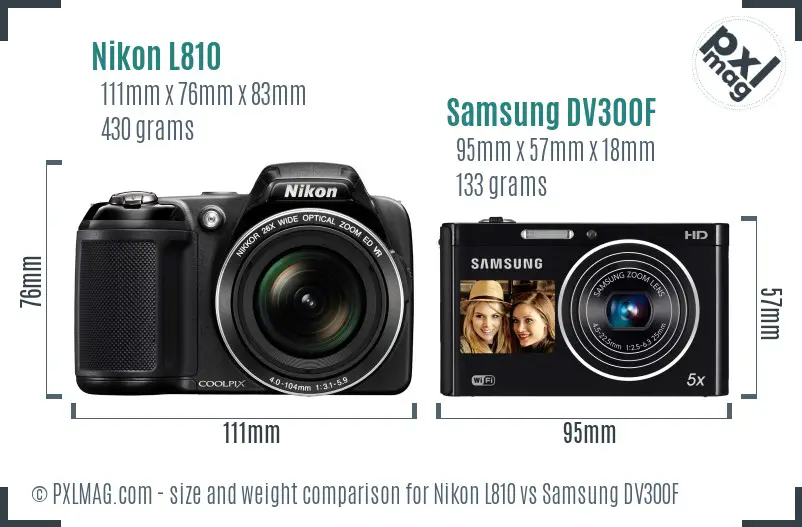 Nikon L810 vs Samsung DV300F size comparison