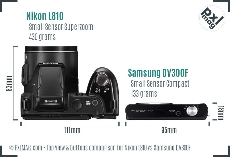 Nikon L810 vs Samsung DV300F top view buttons comparison