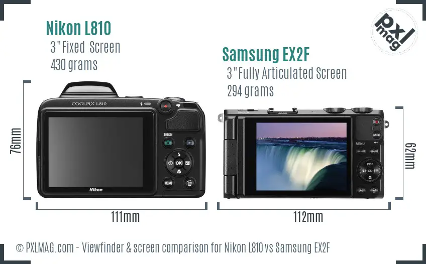 Nikon L810 vs Samsung EX2F Screen and Viewfinder comparison