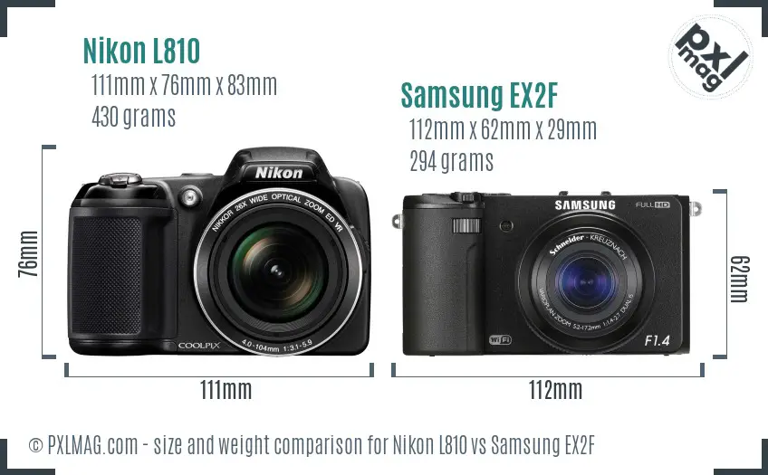 Nikon L810 vs Samsung EX2F size comparison