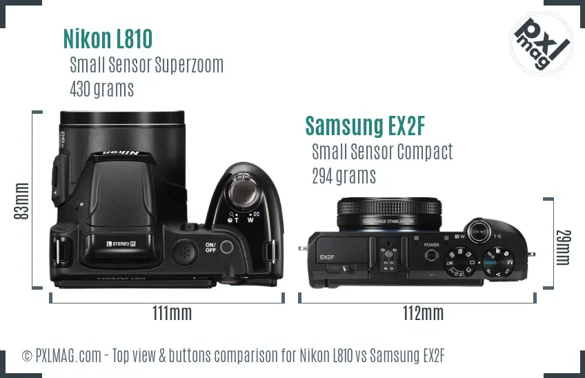 Nikon L810 vs Samsung EX2F top view buttons comparison