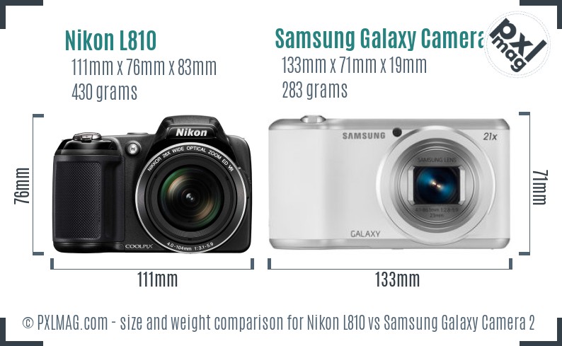 Nikon L810 vs Samsung Galaxy Camera 2 size comparison