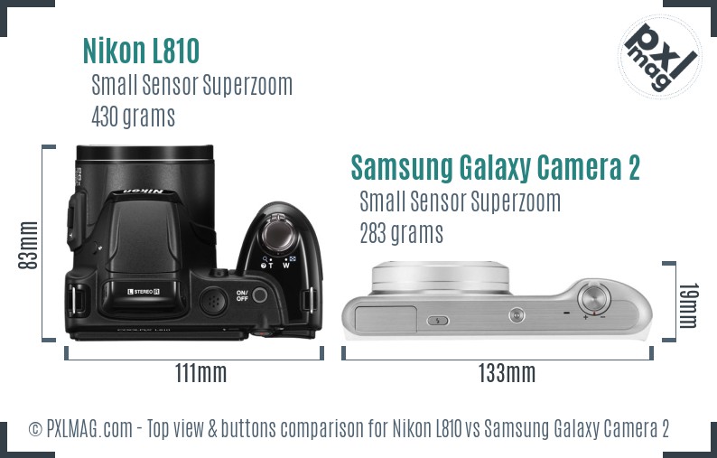 Nikon L810 vs Samsung Galaxy Camera 2 top view buttons comparison