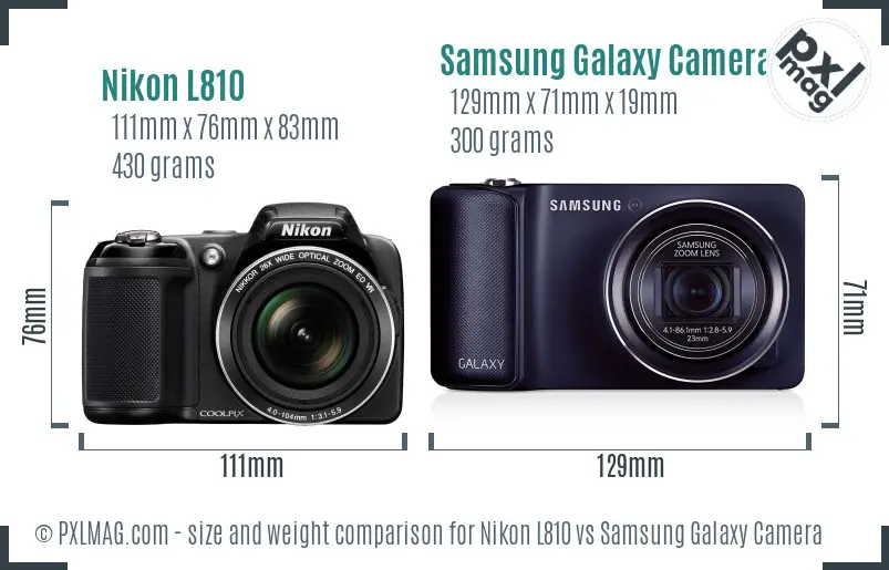 Nikon L810 vs Samsung Galaxy Camera size comparison