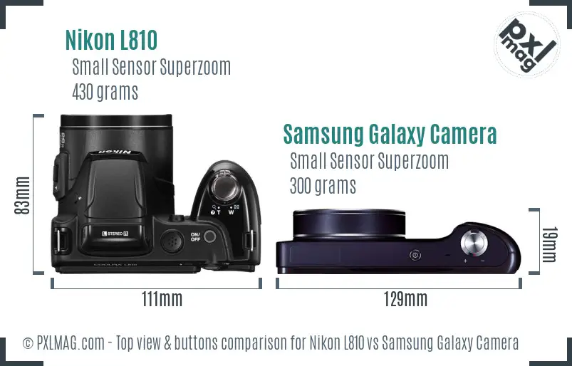 Nikon L810 vs Samsung Galaxy Camera top view buttons comparison