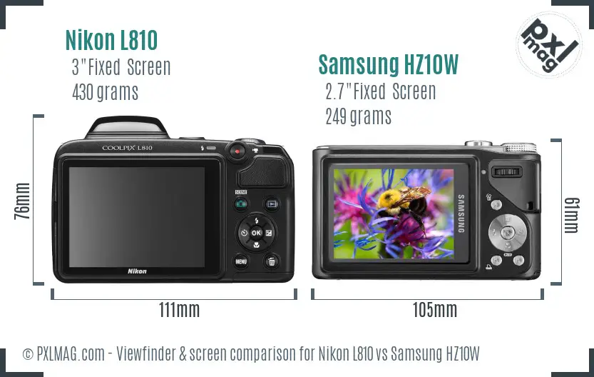 Nikon L810 vs Samsung HZ10W Screen and Viewfinder comparison Nikon L810 vs Samsung HZ10W Screen and Viewfinder comparison