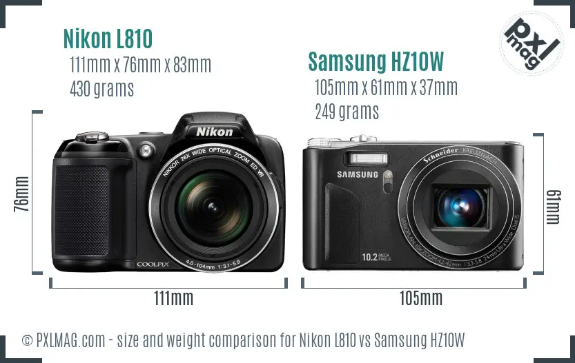 Nikon L810 vs Samsung HZ10W size comparison Nikon L810 vs Samsung HZ10W size comparison