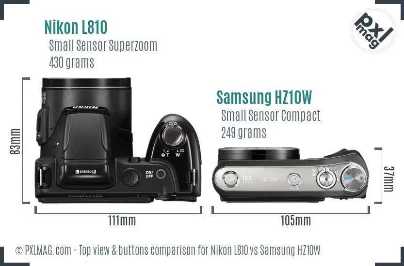 Nikon L810 vs Samsung HZ10W top view buttons comparison Nikon L810 vs Samsung HZ10W top view buttons comparison