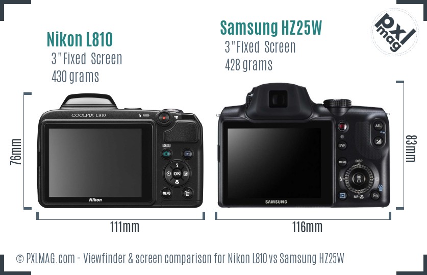 Nikon L810 vs Samsung HZ25W Screen and Viewfinder comparison