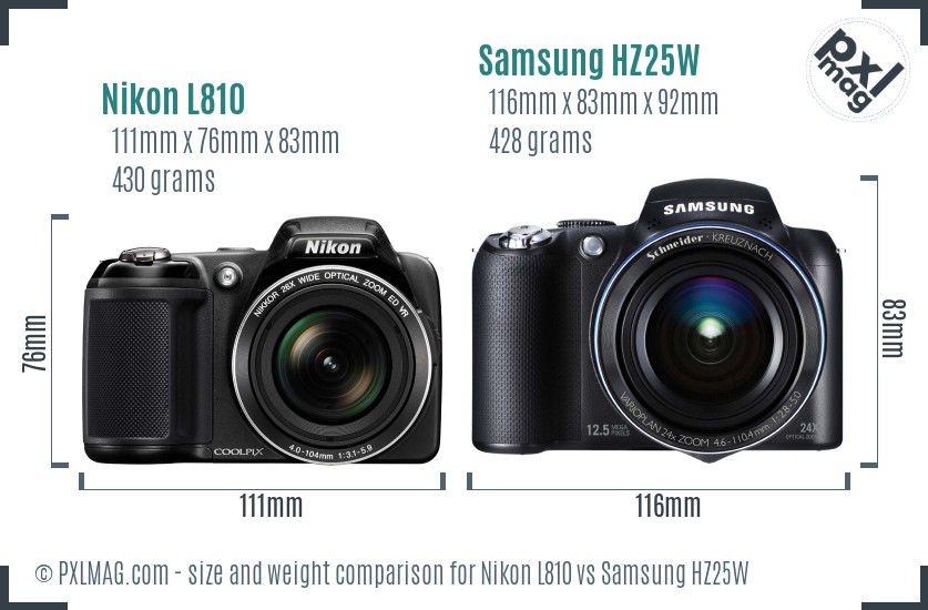 Nikon L810 vs Samsung HZ25W size comparison Nikon L810 vs Samsung HZ25W size comparison