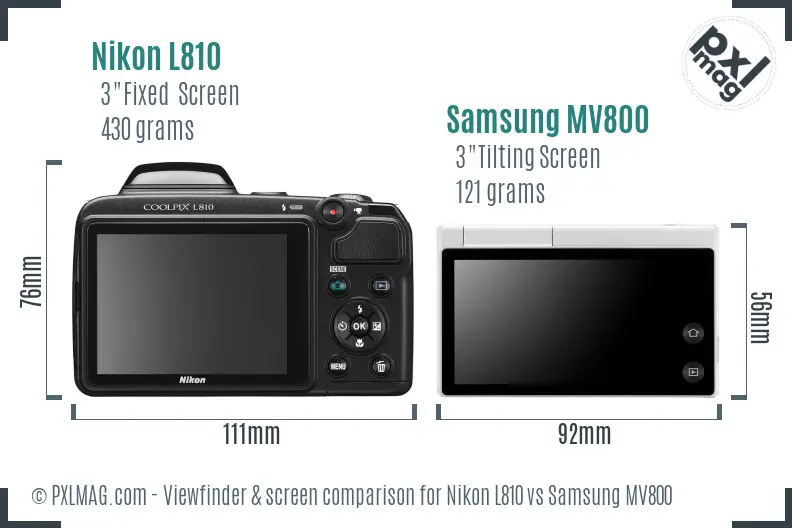 Nikon L810 vs Samsung MV800 Screen and Viewfinder comparison