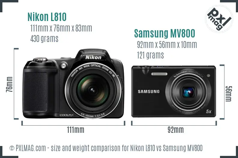 Nikon L810 vs Samsung MV800 size comparison