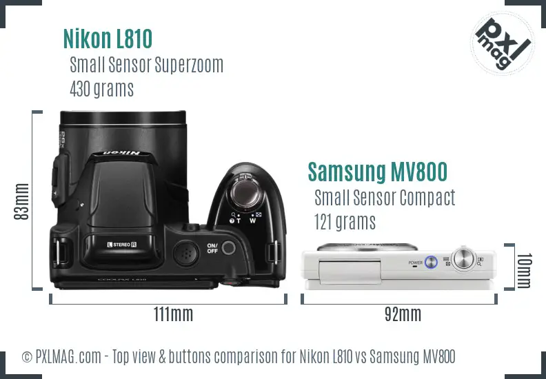 Nikon L810 vs Samsung MV800 top view buttons comparison