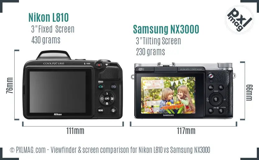 Nikon L810 vs Samsung NX3000 Screen and Viewfinder comparison