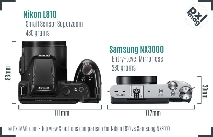Nikon L810 vs Samsung NX3000 top view buttons comparison
