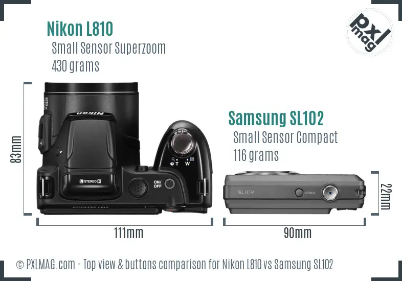 Nikon L810 vs Samsung SL102 top view buttons comparison