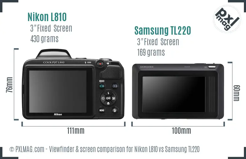 Nikon L810 vs Samsung TL220 Screen and Viewfinder comparison